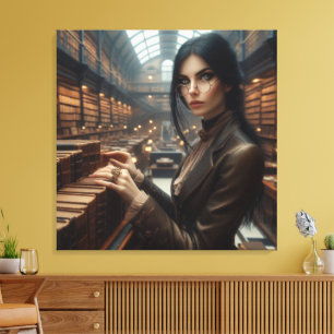 Steampunk-Vintage-Lady-Librarian im viktorianische Leinwanddruck