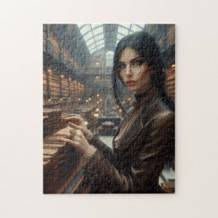 Steampunk-Vintage-Lady-Librarian im viktorianische Puzzle