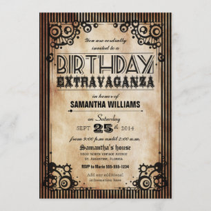 Steampunk Vintage-Look Geburtstagsextravaganza Einladung