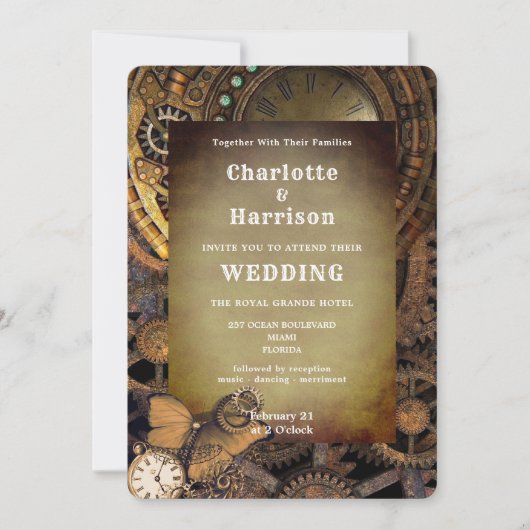 Steampunk-Vintage mechanische Gänse Butterfly Invi Einladung (Vorderseite)