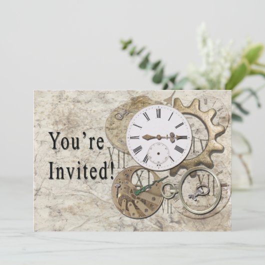 Steampunk Vintage Party Einladung (Stehend Vorderseite)