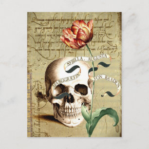 Steampunk Vintage-Totenschädel-Blumen-Schreib-Post Postkarte