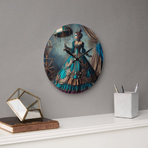 Steampunk-Vintage-Victorian-Dame-Zirkusartistin Große Wanduhr