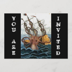 Steampunk Vintage Victorian   Kraken Krake Einladung