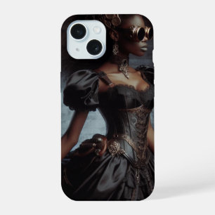 Steampunk-Vintage-Victorian-Lady Schwarzer Rabe iPhone 15 Hülle