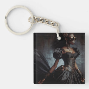 Steampunk-Vintage-Victorian-Lady-Schwarzer-Rabe Schlüsselanhänger