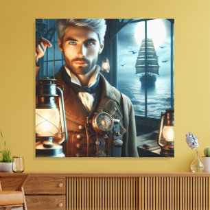Steampunk-Vintage-Victorian-Leuchtturmwärter Leinwanddruck