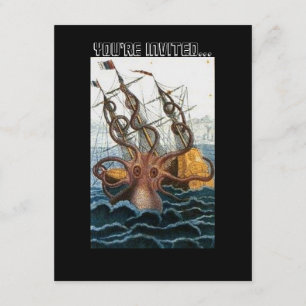 Steampunk Vintage Victorian Riesenkraken Oktopus Einladung