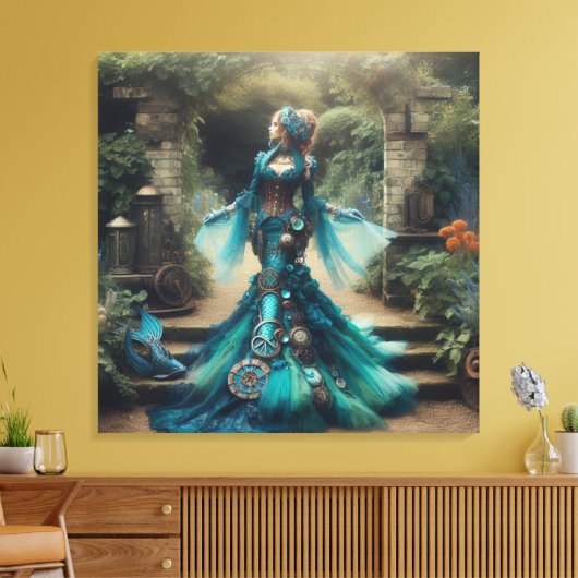 Steampunk Vintage Viktorianische Lady Aquamarin Me Leinwanddruck (Insitu (Wohnzimmer))