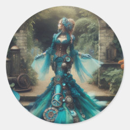 Steampunk Vintage Viktorianische Lady Aquamarin Me Runder Aufkleber