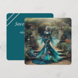 Steampunk Vintage Viktorianische Lady Aquamarin Me Save The Date