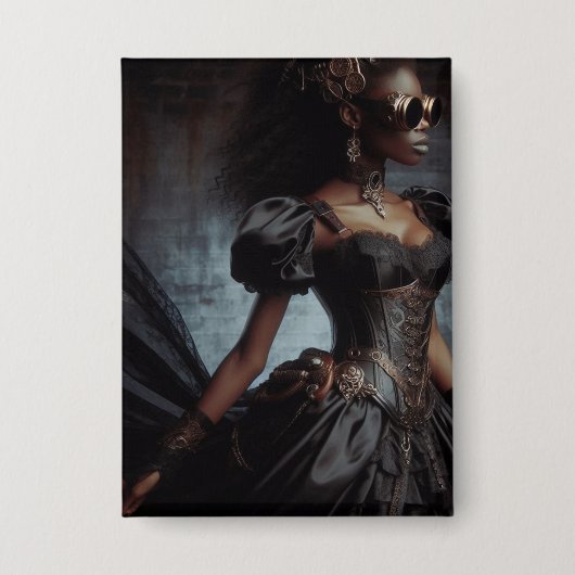 Steampunk Vintage Viktorianische Lady Black Raven Button (Vorderseite)