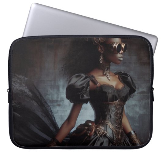 Steampunk Vintage Viktorianische Lady Black Raven Laptopschutzhülle (Vorderseite)