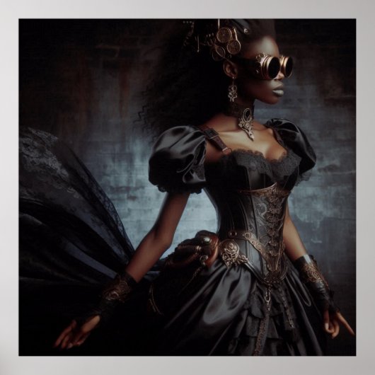 Steampunk Vintage Viktorianische Lady Black Raven Poster (Vorne)