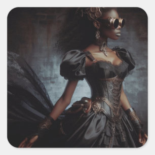 Steampunk Vintage Viktorianische Lady Black Raven Quadratischer Aufkleber