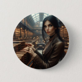 Steampunk Vintage Viktorianische Lady Librarian Button