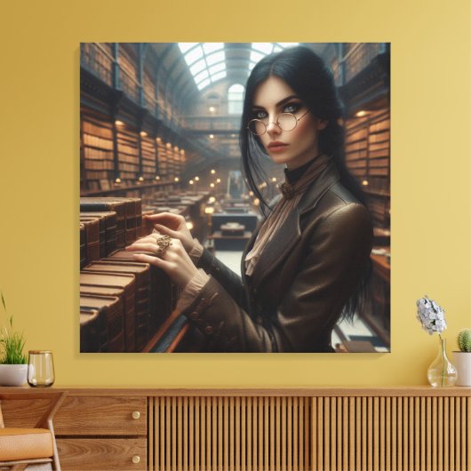 Steampunk Vintage Viktorianische Lady Librarian Leinwanddruck (Insitu (Wohnzimmer))