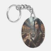 Steampunk Vintage Viktorianische Lady Librarian Schlüsselanhänger (Vorderseite links)