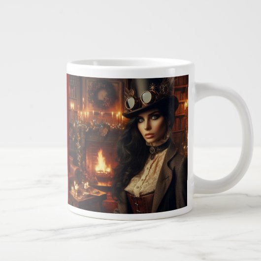 Steampunk Vintage Viktorianische Lady Weihnachten Jumbo-Tasse (Rechts)