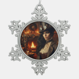 Steampunk Vintage Viktorianische Lady Weihnachten  Schneeflocken Zinn-Ornament