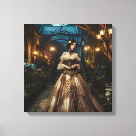 Steampunk Vintage Viktorianische Mondlicht Lady Leinwanddruck (Vorderseite)