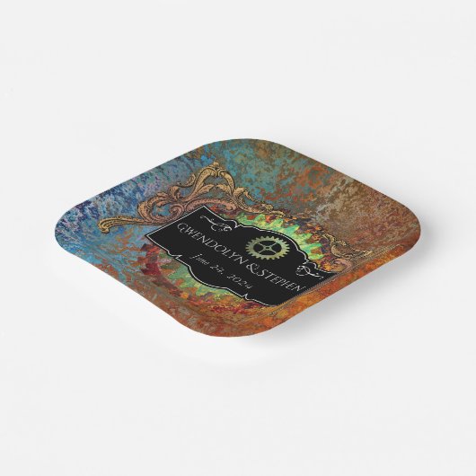 Steampunk Vintage Wedding Personalisiert Pappteller (Gewinkelt)