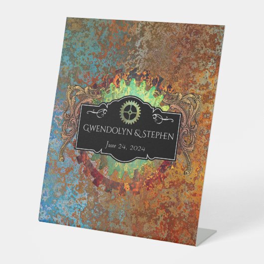 Steampunk Vintage Wedding Personalisiert Sockelschild (Vorderseite)