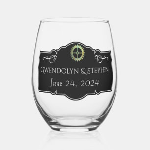 Steampunk Vintage Wedding Personalisiert Weinglas Ohne Stiel