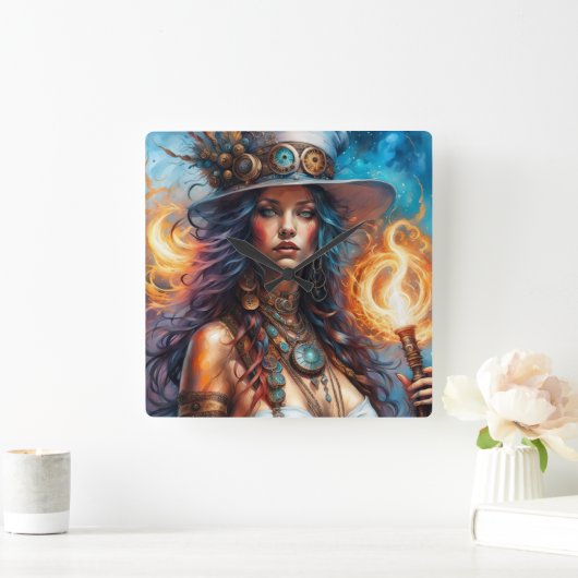 Steampunk Voodoo Queen 1 Quadratische Wanduhr (Zuhause)