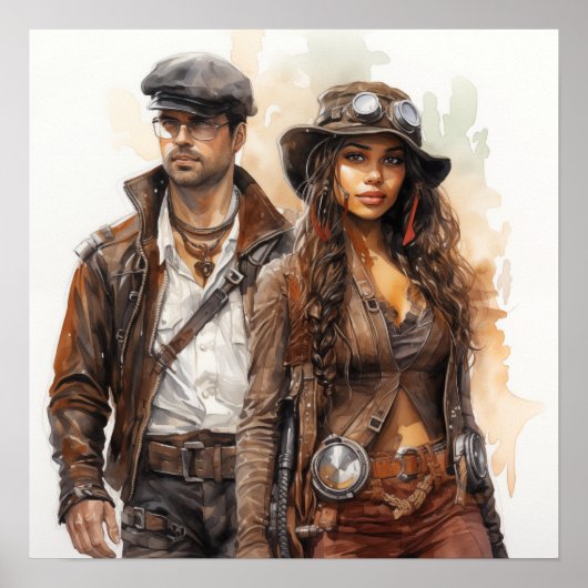 Steampunk-Wachsamkeit Furchtlose Entdecker Kunst Poster (Vorne)