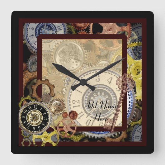 Steampunk-Wallclock-Quadrat - Name hinzufügen Quadratische Wanduhr (Vorderseite)
