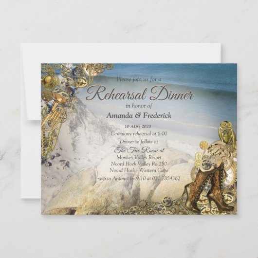 Steampunk Wedding by Sea Probe Dinner Einladung (Vorderseite)