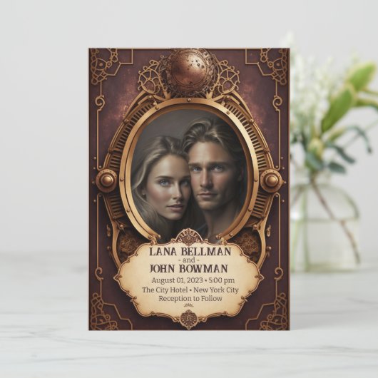 Steampunk Wedding Einladung (Stehend Vorderseite)