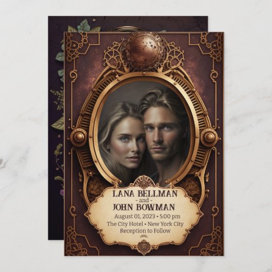 Steampunk Wedding Einladung (Vorne/Hinten)