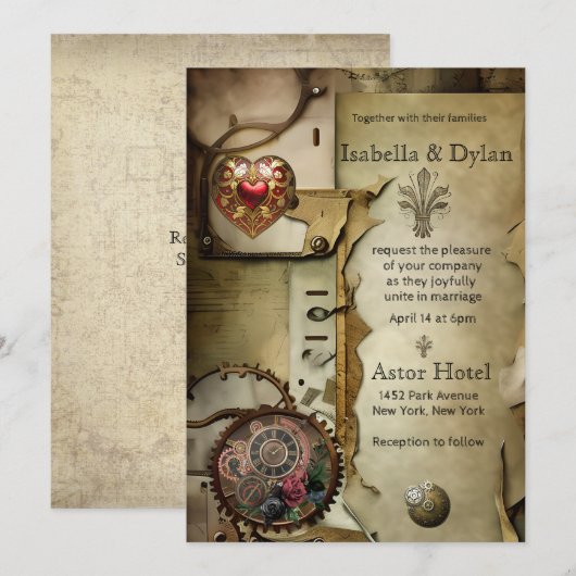 Steampunk Wedding Einladung (Vorne/Hinten)