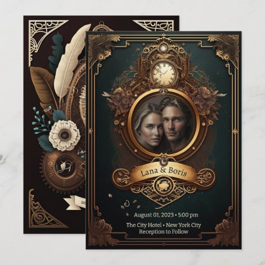 Steampunk Wedding Einladung (Vorne/Hinten)