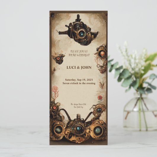 Steampunk Wedding Einladung (Stehend Vorderseite)