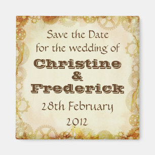 Steampunk Wedding, Quadrat speichern Sie den Datum Magnet
