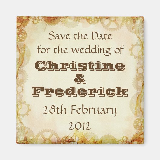 Steampunk Wedding, Quadrat speichern Sie den Datum Magnet (Vorne)