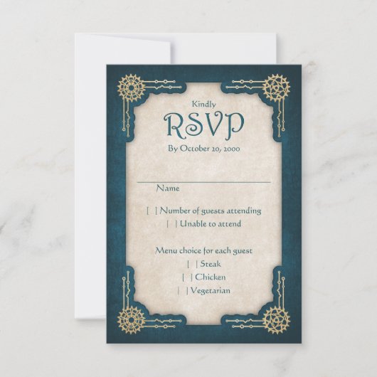 Steampunk Wedding RSVP Karte (Vorderseite)