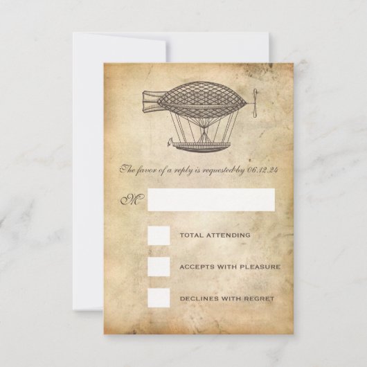 Steampunk Wedding RSVP Viktorianisch Airship Karte (Vorderseite)