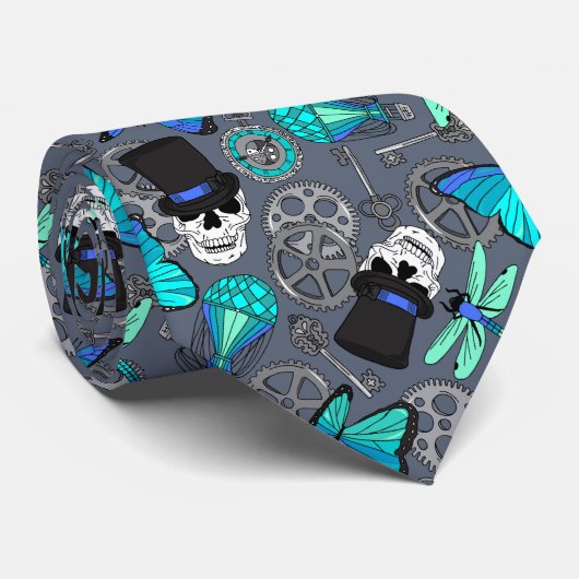 Steampunk Wedding Skulls in Top Hats Pattern Krawatte (Gerollt)