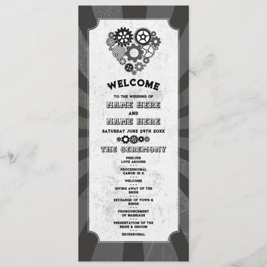 Steampunk Wedding Zeremony Heart Cogs Retro Programm (Vorderseite)