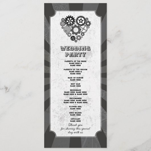 Steampunk Wedding Zeremony Heart Cogs Retro Programm (Rückseite)