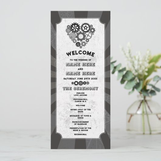 Steampunk Wedding Zeremony Heart Cogs Retro Programm (Stehend Vorderseite)