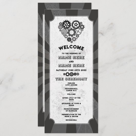 Steampunk Wedding Zeremony Heart Cogs Retro Programm (Vorne/Hinten)