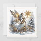 Steampunk-Weihnachten – Goldene Fee mit Schneefloc (Vorderseite)