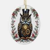 Steampunk Weihnachts-Eule Keramik Ornament (Rechts)