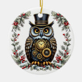 Steampunk Weihnachts-Eule Keramik Ornament (Vorne)
