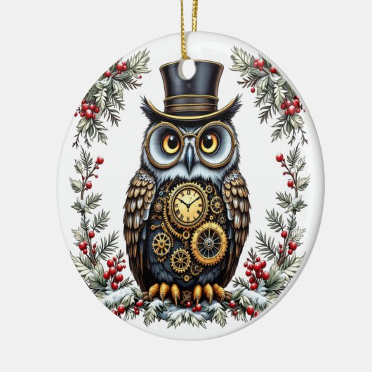 Steampunk Weihnachts-Eule Keramik Ornament (Links)